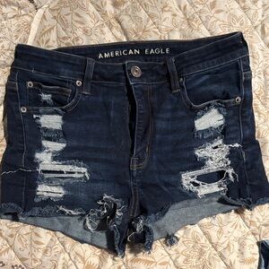 American Eagle Outfitters Dark Navy Distressed Denim Shorts